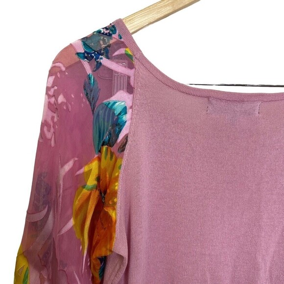 Vincent Miller‎ Cashmere Women's Medium Long Sleeves Blouse Floral Print Pink - Picture 8 of 9